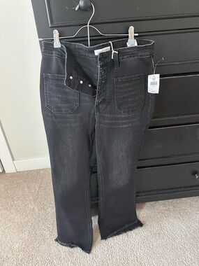 Flying Monkey Washed Black Straight-Leg Jeans with Raw Hem